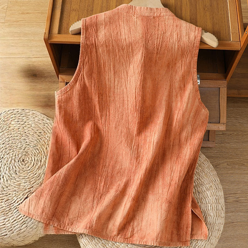 Buddha Stones Damen-Weste mit Retro-Froschknopf-Design, ärmellos, Baumwolle - image 2