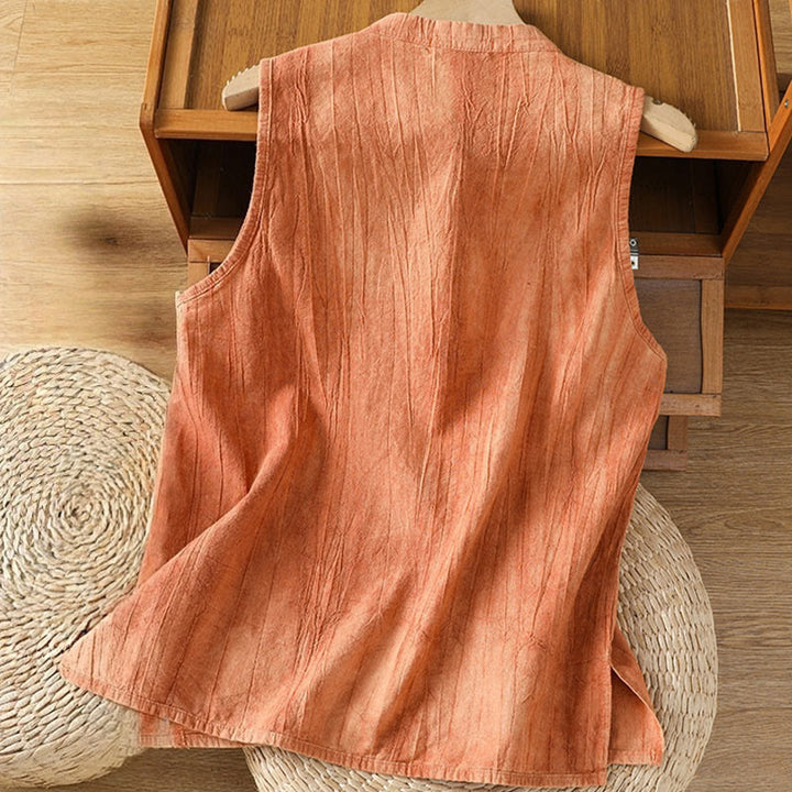 Buddha Stones Damen-Weste mit Retro-Froschknopf-Design, ärmellos, Baumwolle - image 2