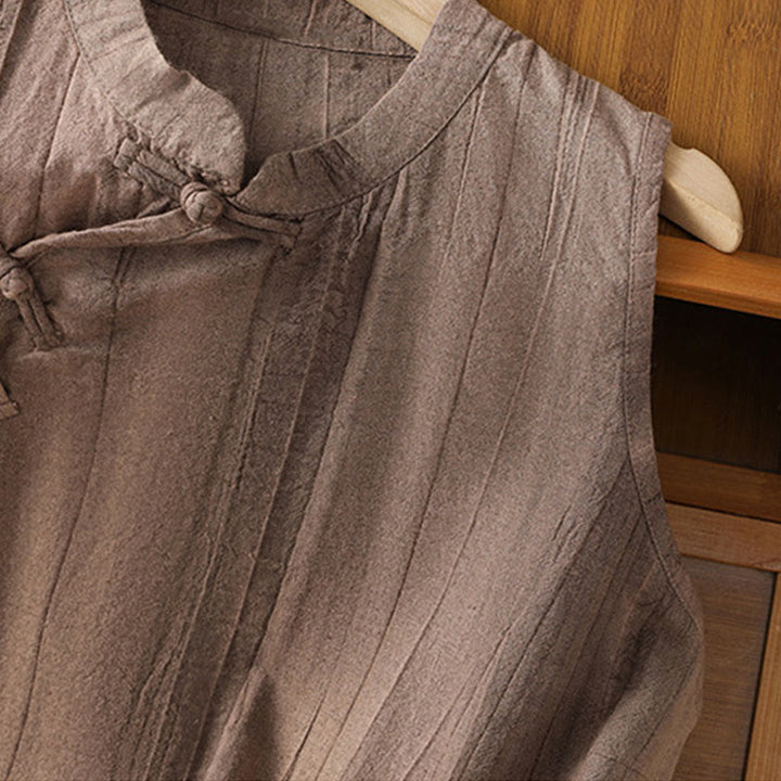 Buddha Stones Damen-Weste mit Retro-Froschknopf-Design, ärmellos, Baumwolle - image 15