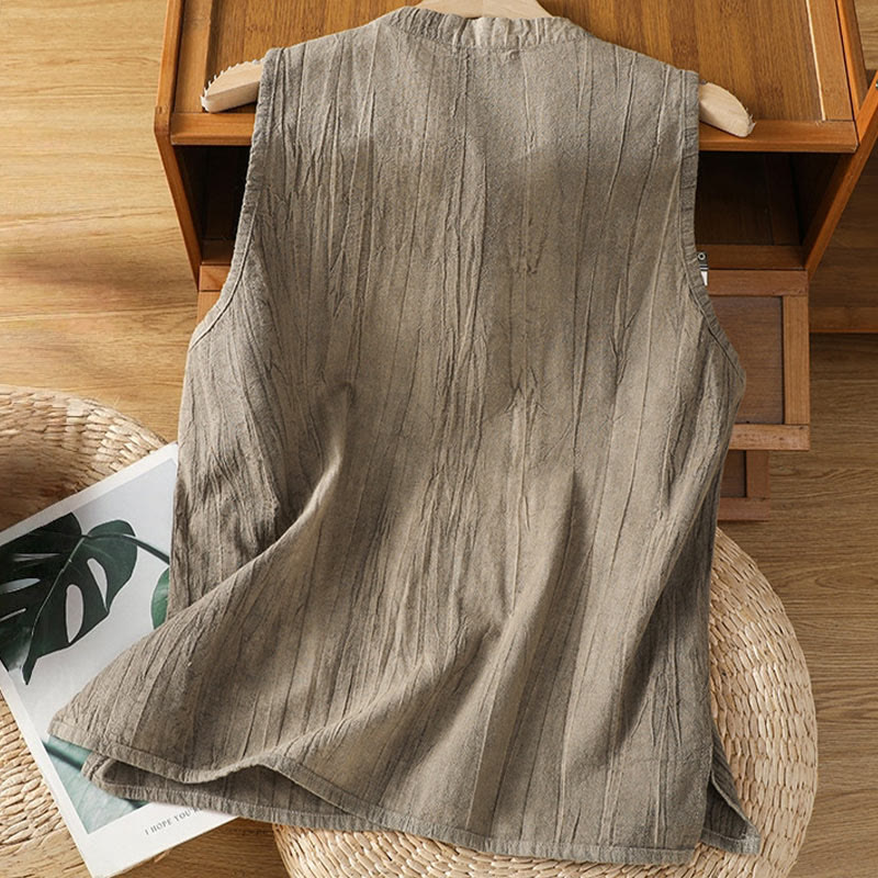 Buddha Stones Damen-Weste mit Retro-Froschknopf-Design, ärmellos, Baumwolle - image 18