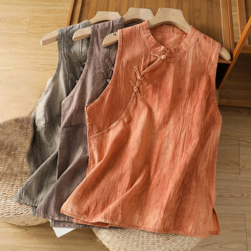 Buddha Stones Damen-Weste mit Retro-Froschknopf-Design, ärmellos, Baumwolle - image 1