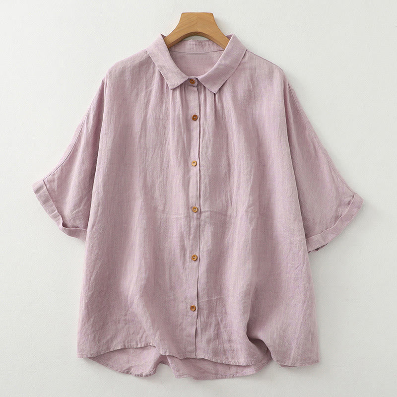 Buddha Stones Casual Plain Buttons Damen Kurzarmhemd - Distel - US12, UK/AU16, EU44 (2XL) - image 1