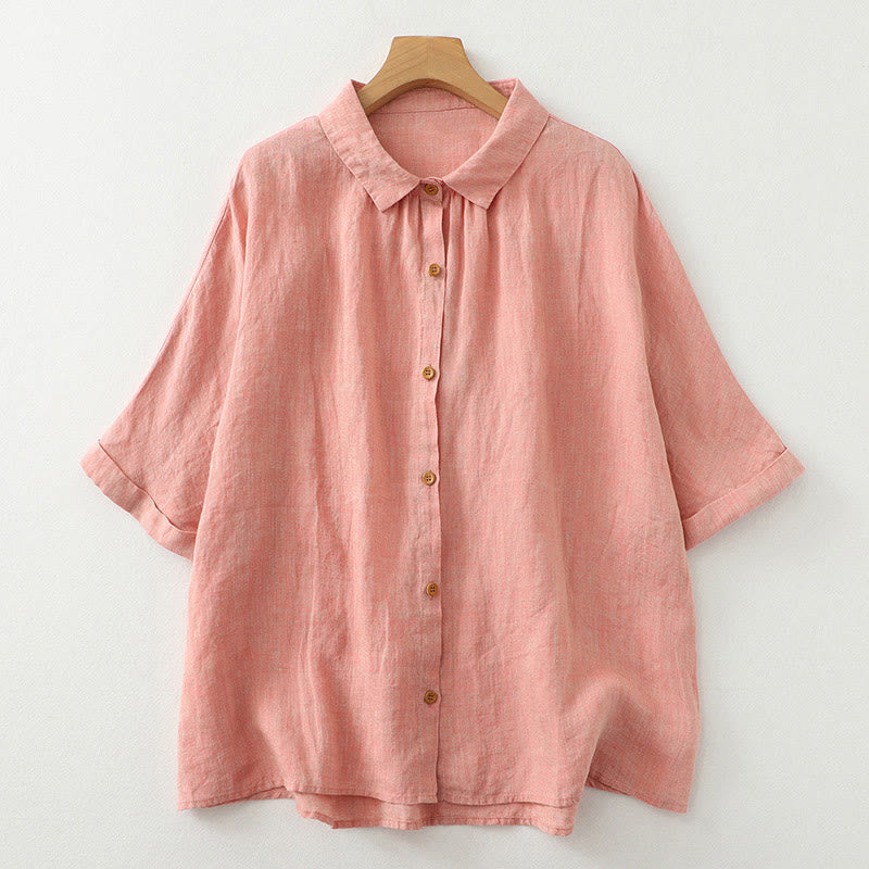 Buddha Stones Casual Plain Buttons Damen Kurzarmhemd - Lachs - US12, UK/AU16, EU44 (2XL) - image 8