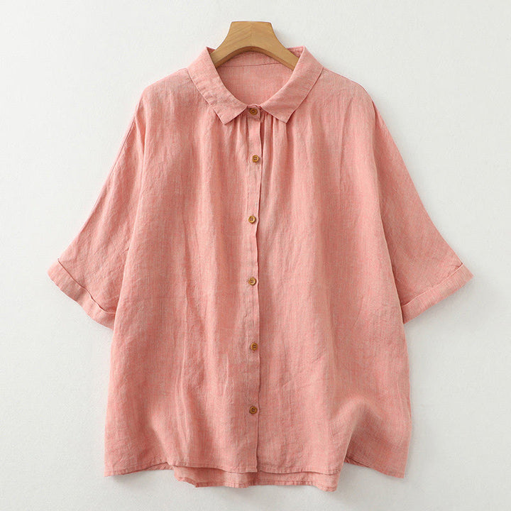 Buddha Stones Casual Plain Buttons Damen Kurzarmhemd - Lachs - US12, UK/AU16, EU44 (2XL) - image 8