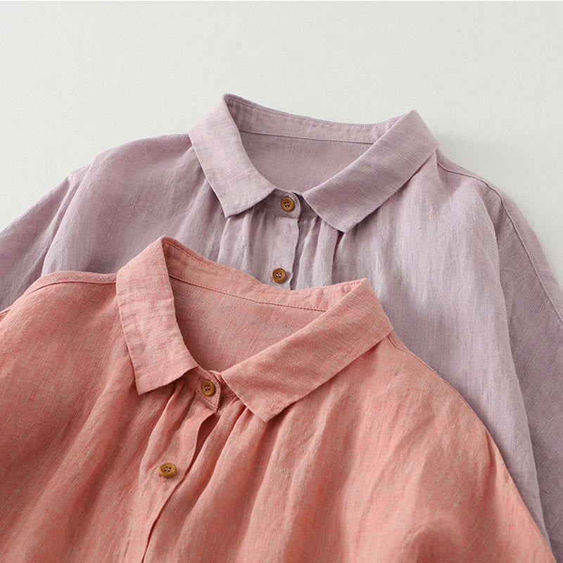 Buddha Stones Casual Plain Buttons Damen Kurzarmhemd - image 19