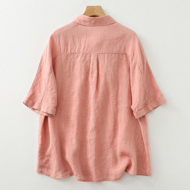 Buddha Stones Casual Plain Buttons Damen Kurzarmhemd - image 9