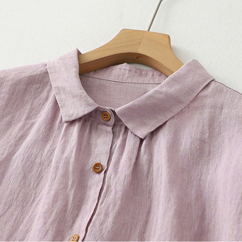 Buddha Stones Casual Plain Buttons Damen Kurzarmhemd - image 2