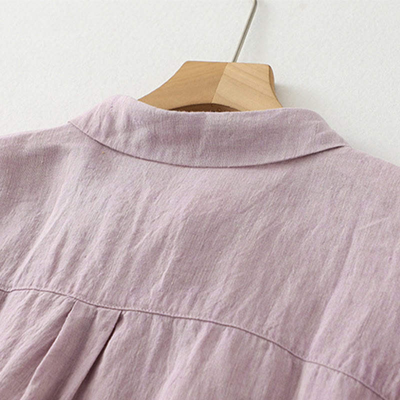 Buddha Stones Casual Plain Buttons Damen Kurzarmhemd - image 3