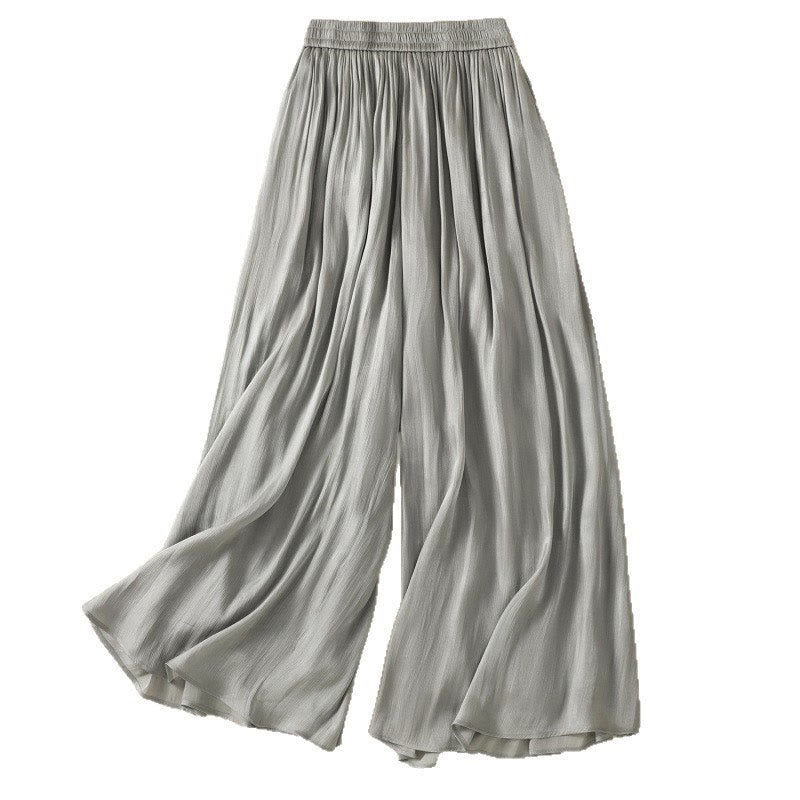 Buddha Stones Hellgraue Damenhose mit weitem Bein und Faltendesign, elastischer Bund und Taschen - image 16