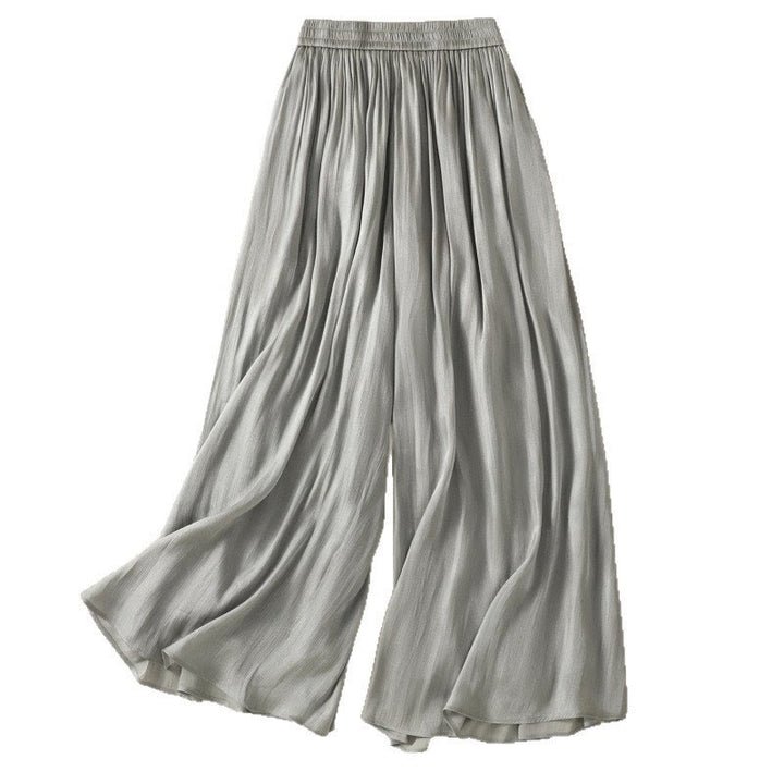 Buddha Stones Hellgraue Damenhose mit weitem Bein und Faltendesign, elastischer Bund und Taschen - image 16