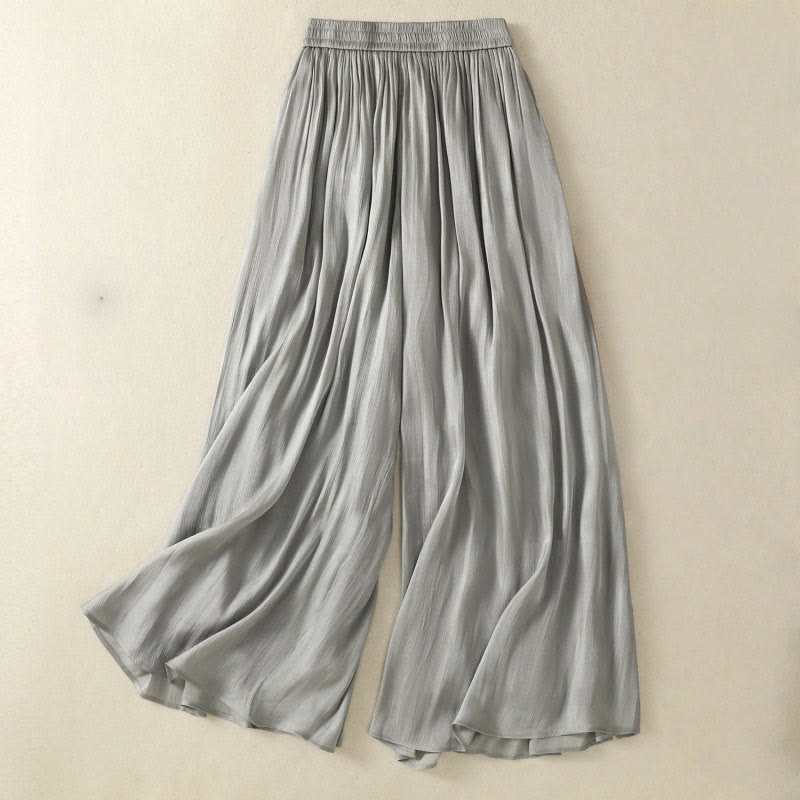 Buddha Stones Hellgraue Damenhose mit weitem Bein und Faltendesign, elastischer Bund und Taschen - Hellgrau - US8-10, UK/AU12-14, EU40-42 (2XL) - image 1