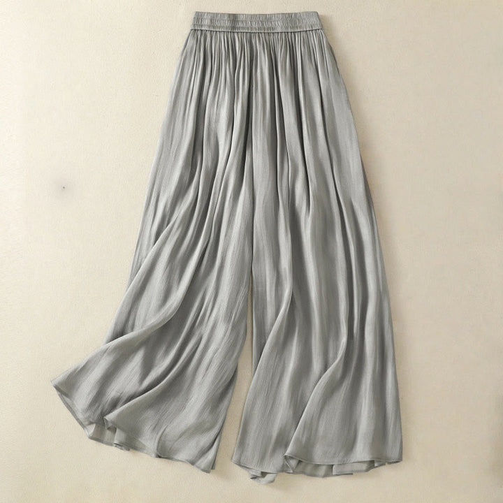 Buddha Stones Hellgraue Damenhose mit weitem Bein und Faltendesign, elastischer Bund und Taschen - Hellgrau - US8-10, UK/AU12-14, EU40-42 (2XL) - image 1