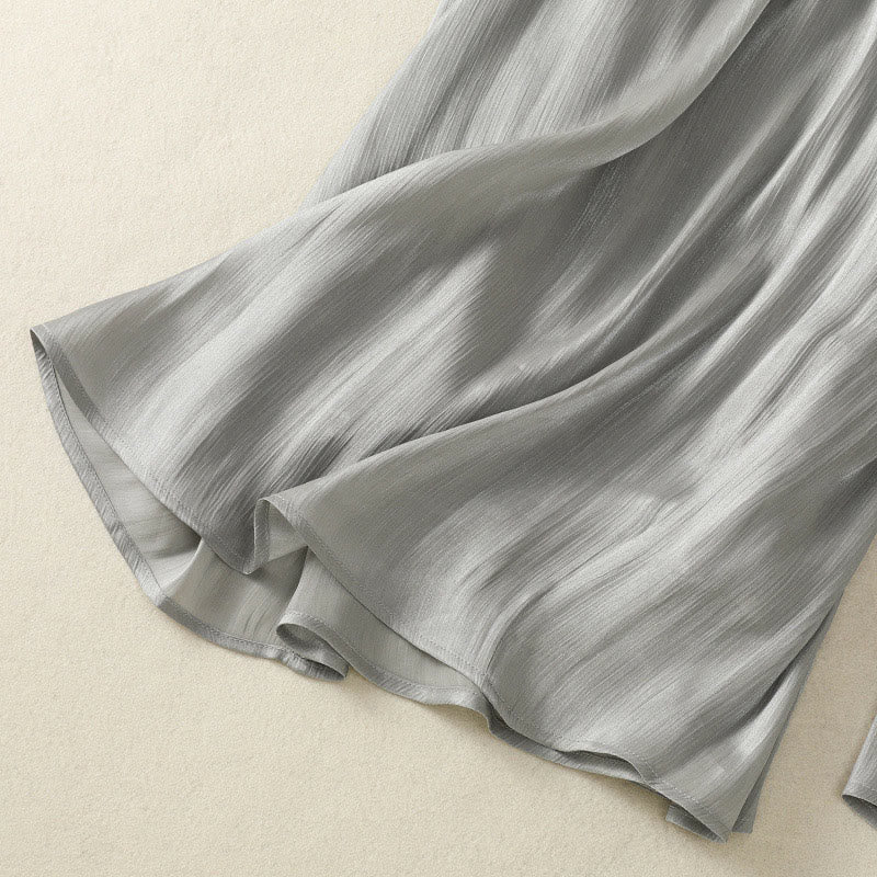 Buddha Stones Hellgraue Damenhose mit weitem Bein und Faltendesign, elastischer Bund und Taschen - image 12