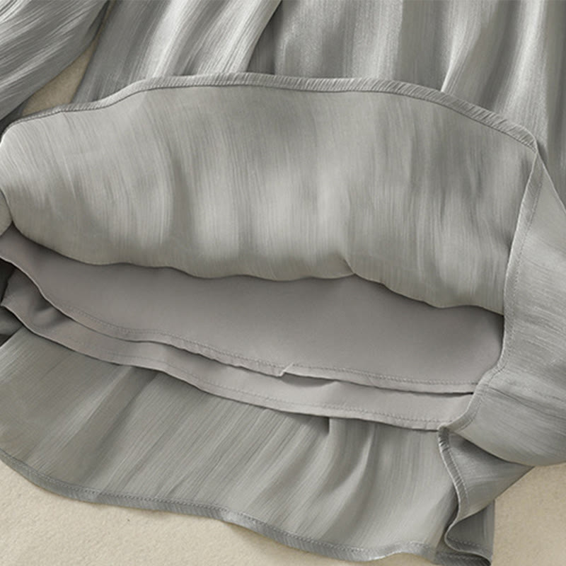 Buddha Stones Hellgraue Damenhose mit weitem Bein und Faltendesign, elastischer Bund und Taschen - image 11