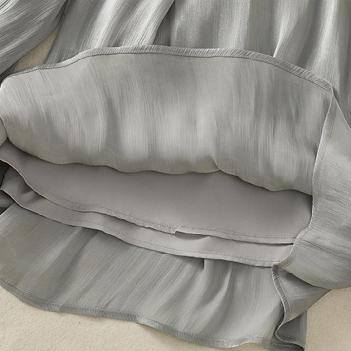 Buddha Stones Hellgraue Damenhose mit weitem Bein und Faltendesign, elastischer Bund und Taschen - image 11