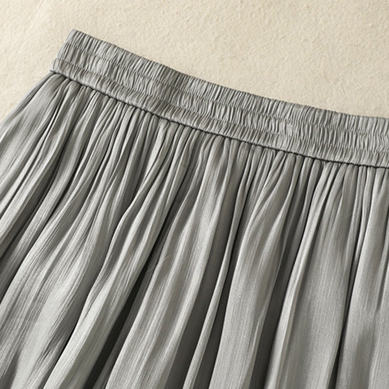 Buddha Stones Hellgraue Damenhose mit weitem Bein und Faltendesign, elastischer Bund und Taschen - image 6