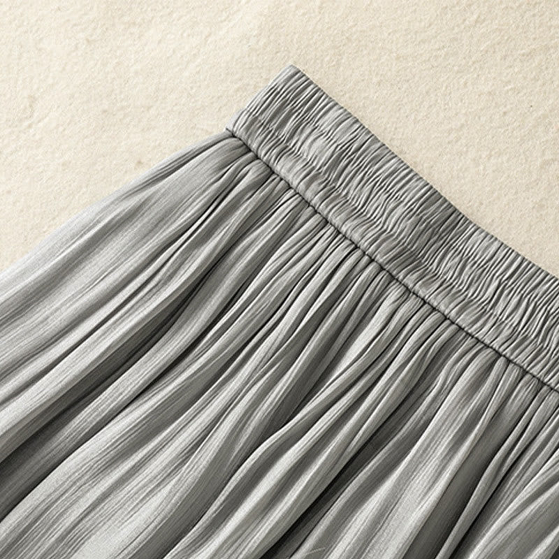 Buddha Stones Hellgraue Damenhose mit weitem Bein und Faltendesign, elastischer Bund und Taschen - image 9