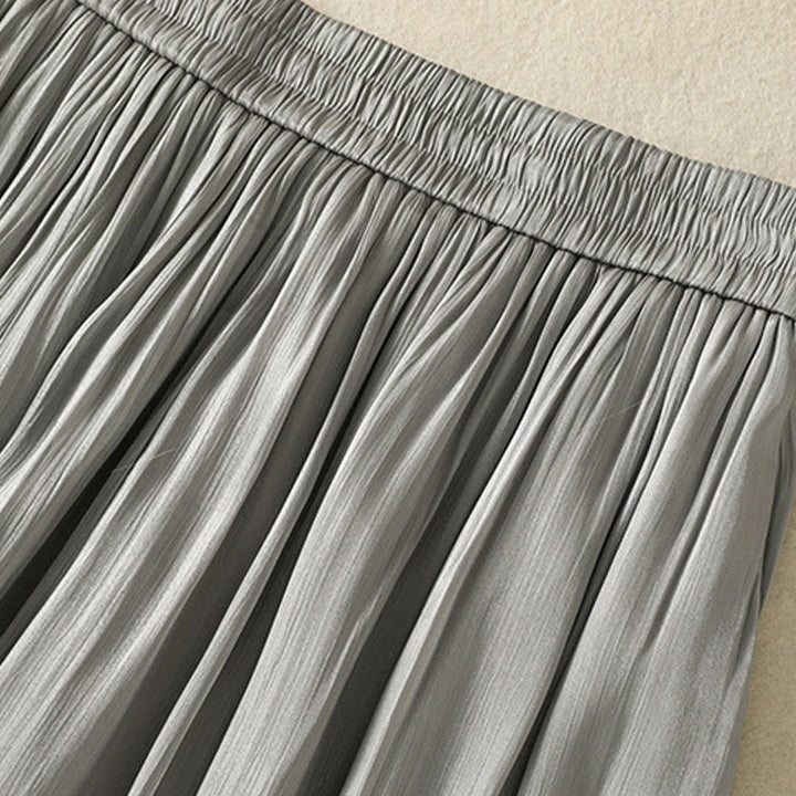 Buddha Stones Hellgraue Damenhose mit weitem Bein und Faltendesign, elastischer Bund und Taschen - image 7