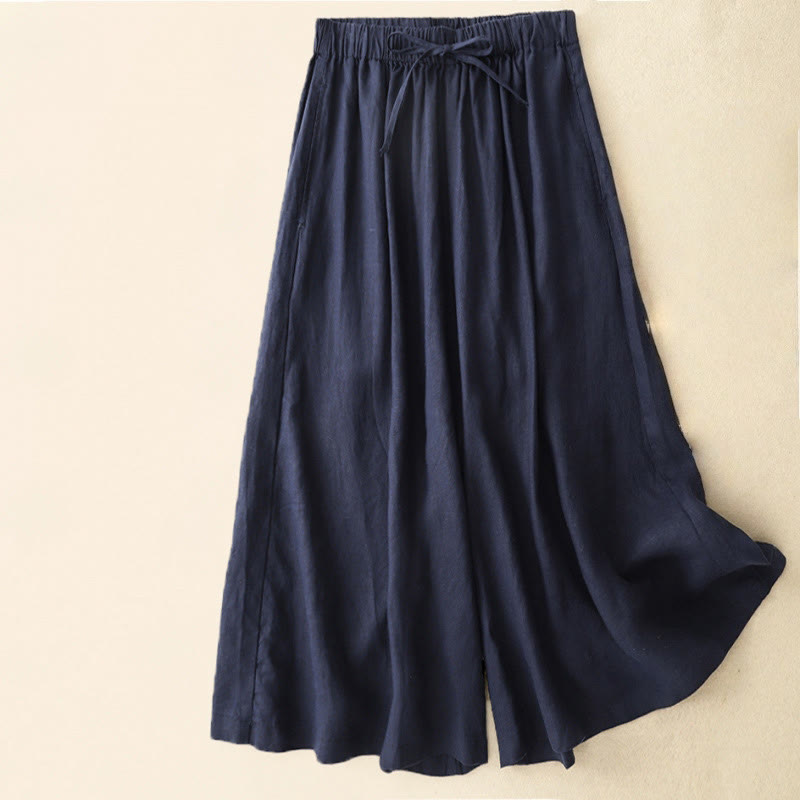 Buddha Stones Sommer-Caprihose mit elastischer Taille und weitem Bein für Damen mit Taschen - Marine - US14, UK/AU18, EU46 (3XL) - image 11