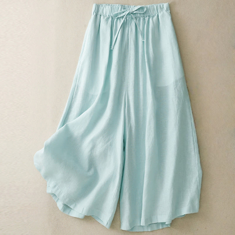 Buddha Stones Sommer-Caprihose mit elastischer Taille und weitem Bein für Damen mit Taschen - Blasstürkis - US14, UK/AU18,EU46 (3XL) - image 1