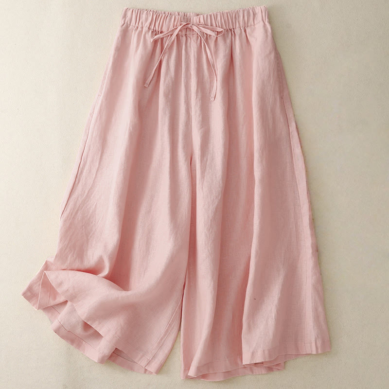 Buddha Stones Sommer-Caprihose mit elastischer Taille und weitem Bein für Damen mit Taschen - Hellrosa - US14, UK/AU18,EU46 (3XL) - image 7