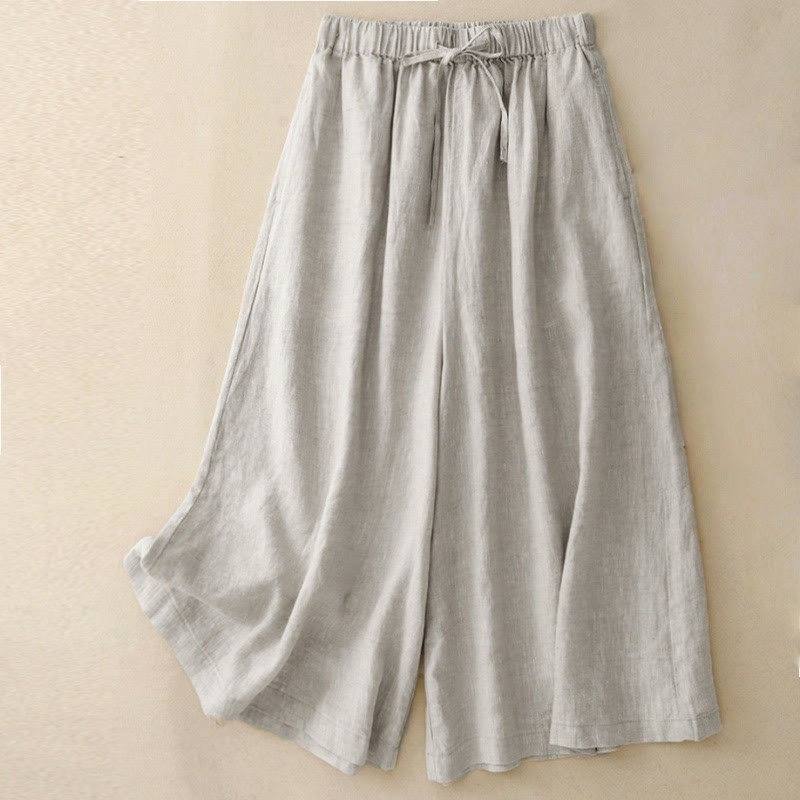 Buddha Stones Sommer-Caprihose mit elastischer Taille und weitem Bein für Damen mit Taschen - Leinen - US14, UK/AU18,EU46 (3XL) - image 17