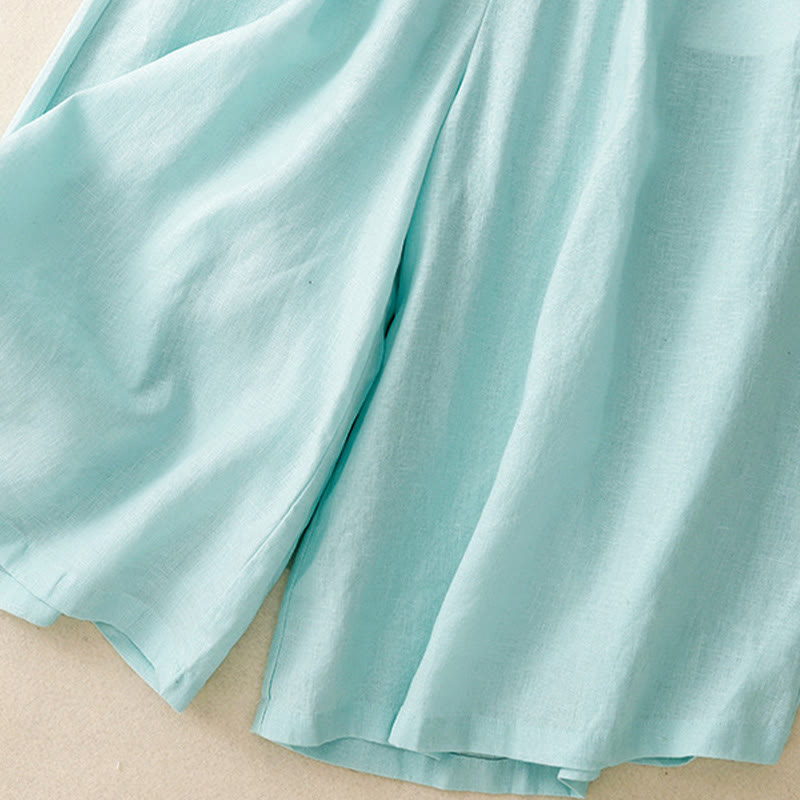 Buddha Stones Sommer-Caprihose mit elastischer Taille und weitem Bein für Damen mit Taschen - image 5