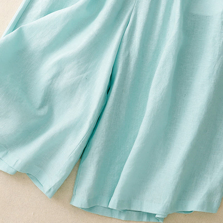 Buddha Stones Sommer-Caprihose mit elastischer Taille und weitem Bein für Damen mit Taschen - image 5