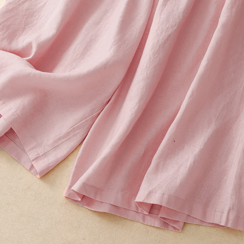 Buddha Stones Sommer-Caprihose mit elastischer Taille und weitem Bein für Damen mit Taschen - image 8