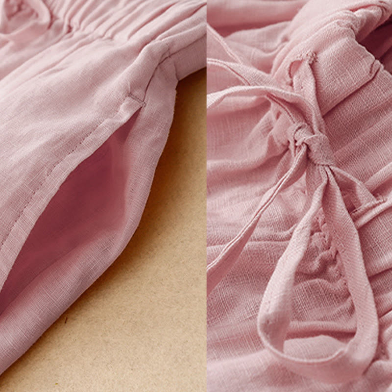 Buddha Stones Sommer-Caprihose mit elastischer Taille und weitem Bein für Damen mit Taschen - image 23