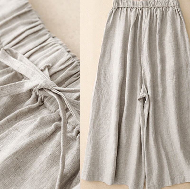 Buddha Stones Sommer-Caprihose mit elastischer Taille und weitem Bein für Damen mit Taschen - image 17