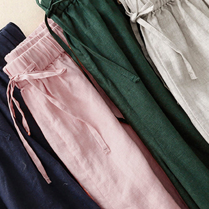 Buddha Stones Sommer-Caprihose mit elastischer Taille und weitem Bein für Damen mit Taschen - image 29