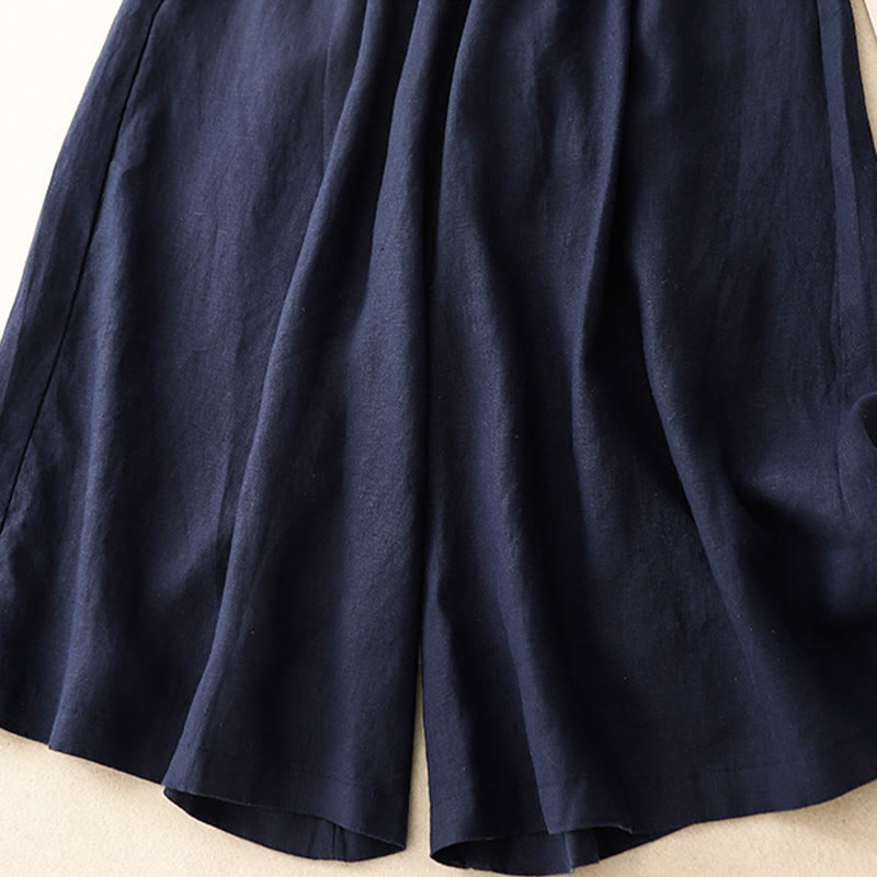 Buddha Stones Sommer-Caprihose mit elastischer Taille und weitem Bein für Damen mit Taschen - image 13