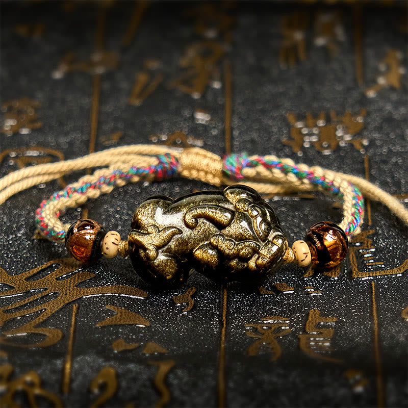 Buddha Stones Gold Sheen Obsidian PiXiu Reichtum Seil Armband - PiXiu (Handgelenkumfang: 14–26 cm) - image 1