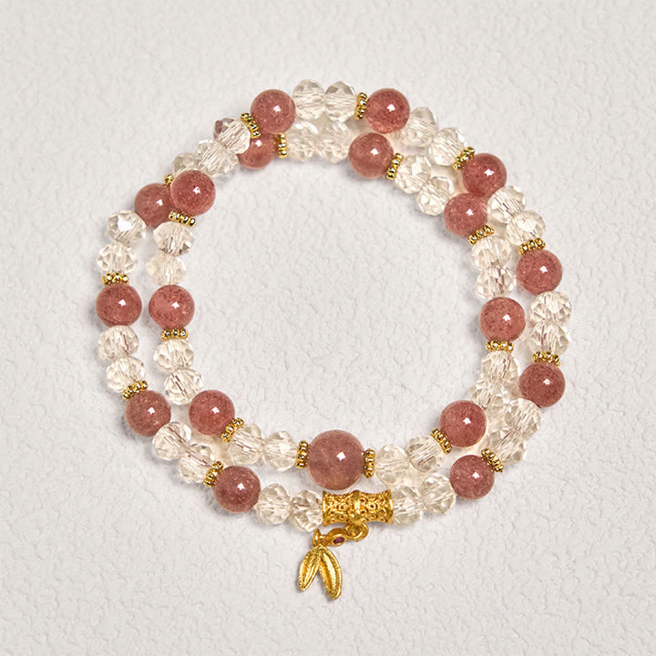 Buddha Stones Natürliches Erdbeerquarz-Kristall-Bambus-Positives Doppel-Wickelarmband