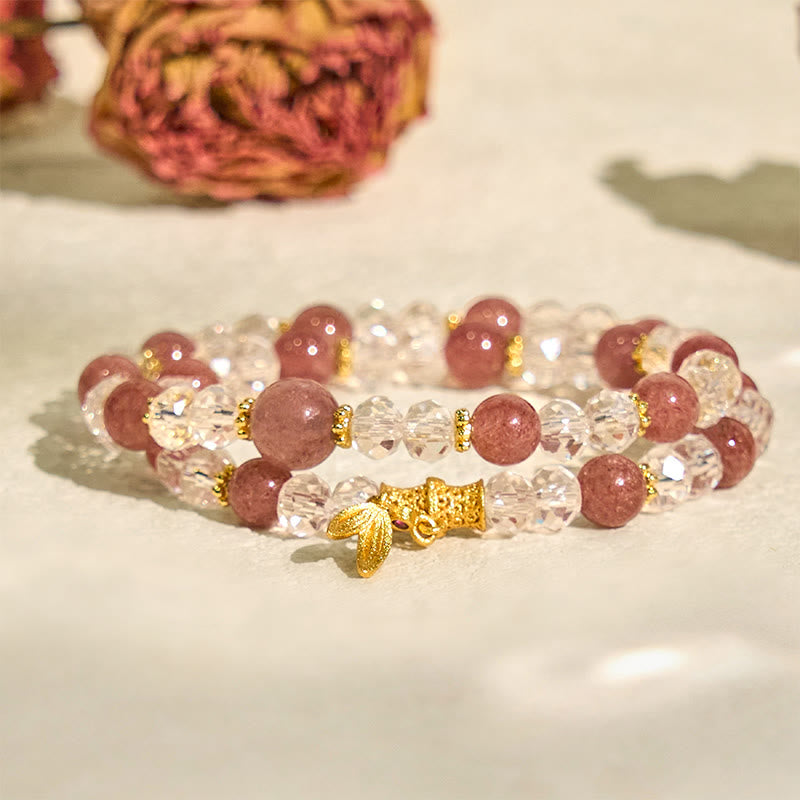 Buddha Stones Natürliches Erdbeerquarz-Kristall-Bambus-Positives Doppel-Wickelarmband
