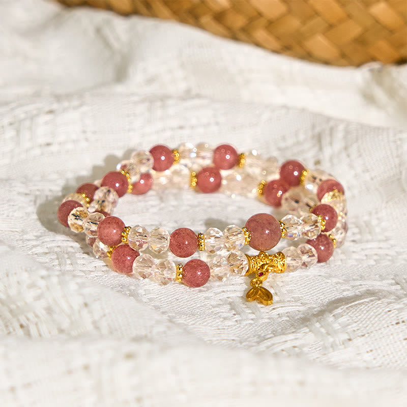 Buddha Stones Natürliches Erdbeerquarz-Kristall-Bambus-Positives Doppel-Wickelarmband