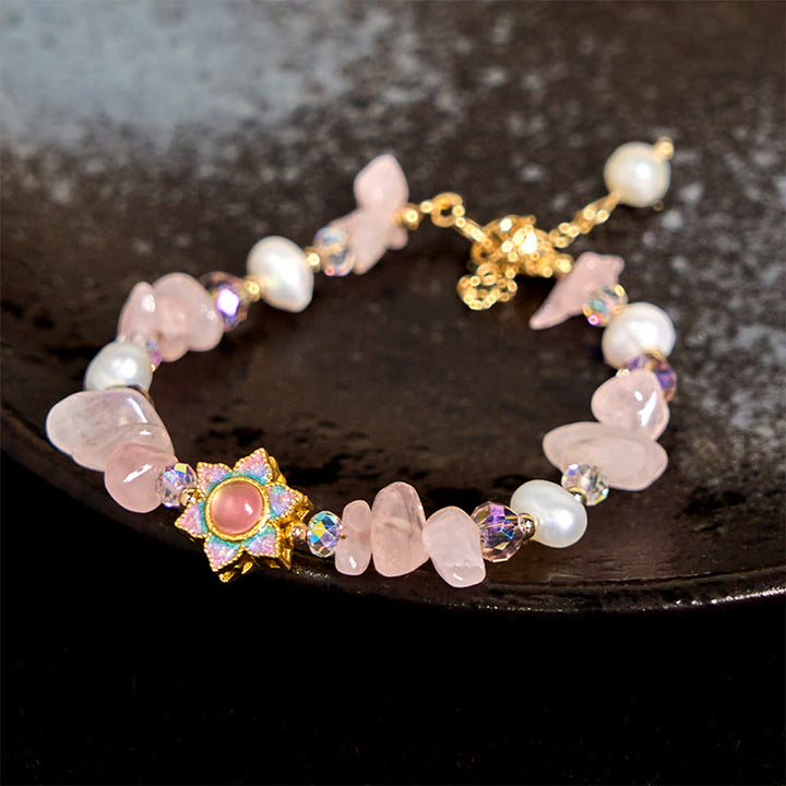 Buddha Stones Naturkies Rosenquarz Blume Perle Heilung Armband