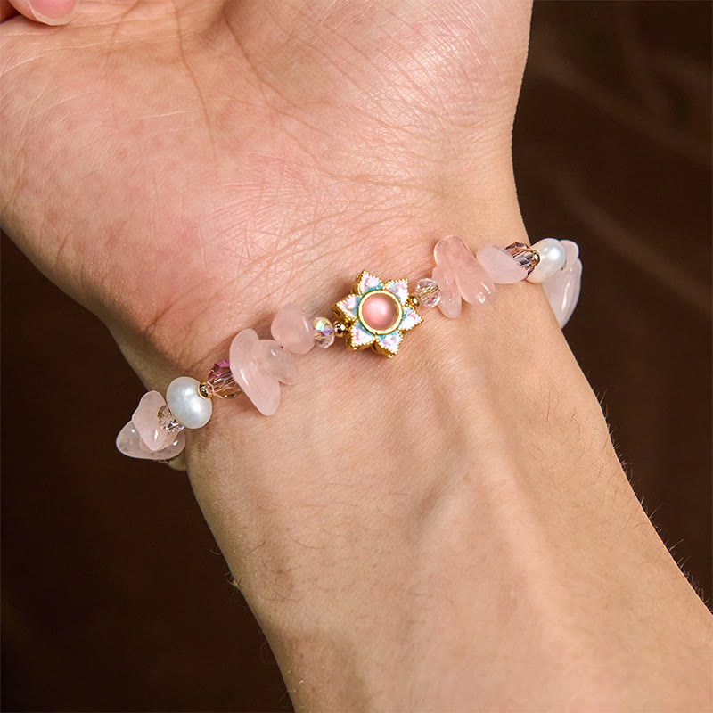 Buddha Stones Naturkies Rosenquarz Blume Perle Heilung Armband