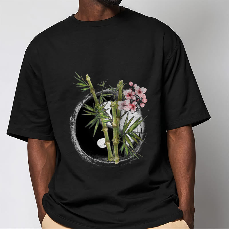 Buddha Stones Yin Yang Bambus Pfirsich Blüten Muster T T-shirt - image 2