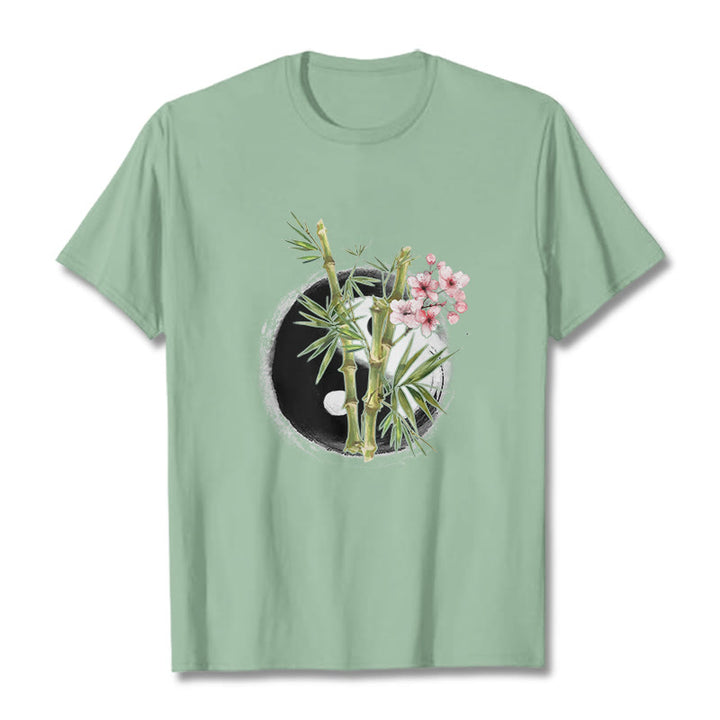 Buddha Stones Yin Yang Bambus Pfirsich Blüten Muster T T-shirt - Blassgrün - 2XL - image 15