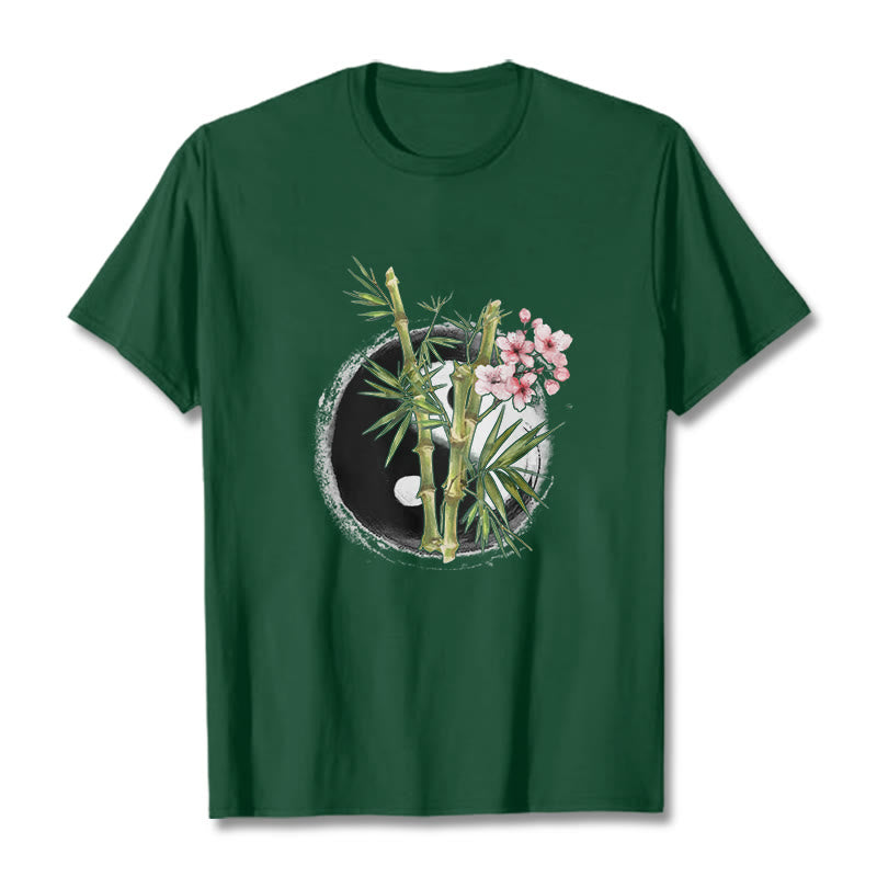 Buddha Stones Yin Yang Bambus Pfirsich Blüten Muster T T-shirt - WaldGrün - 2XL - image 11