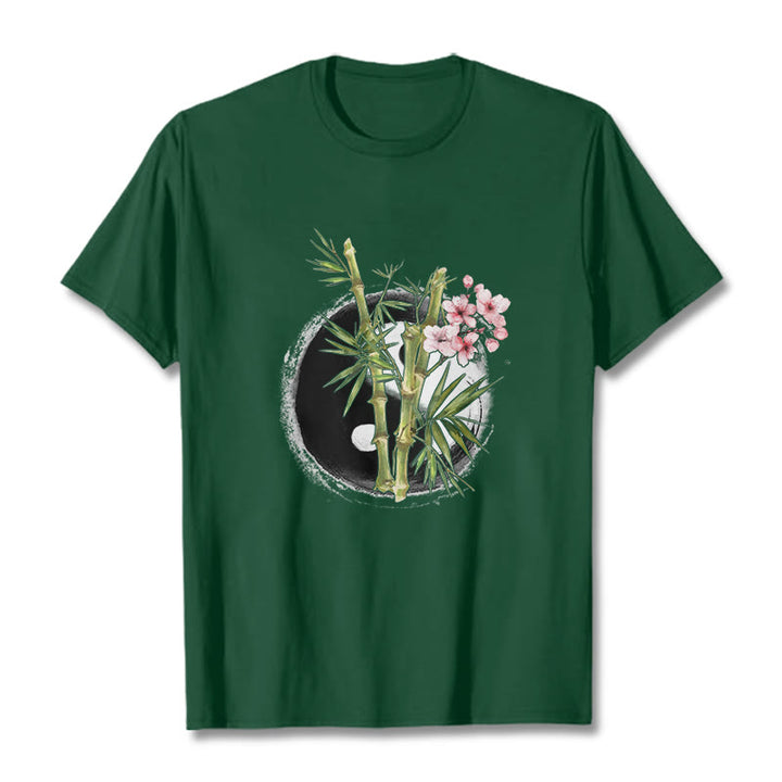 Buddha Stones Yin Yang Bambus Pfirsich Blüten Muster T T-shirt - WaldGrün - 2XL - image 11