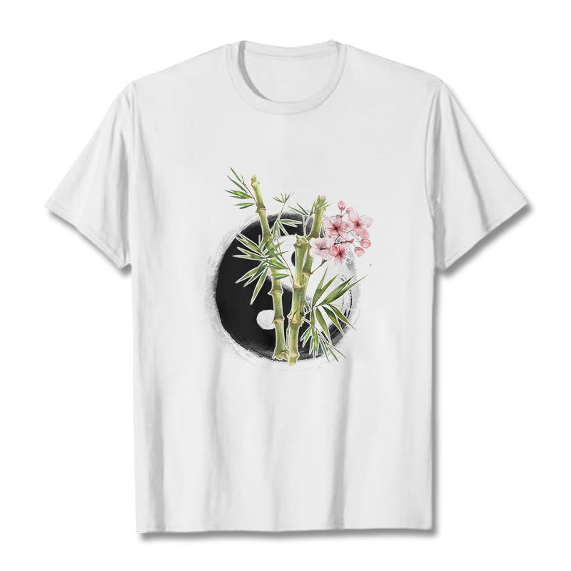 Buddha Stones Yin Yang Bambus Pfirsich Blüten Muster T T-shirt - Weiß - 2XL - image 6