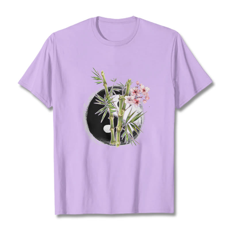 Buddha Stones Yin Yang Bambus Pfirsich Blüten Muster T T-shirt - Pflaume - 2XL - image 17