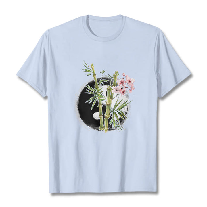 Buddha Stones Yin Yang Bambus Pfirsich Blüten Muster T T-shirt - HellCyan - 2XL - image 19