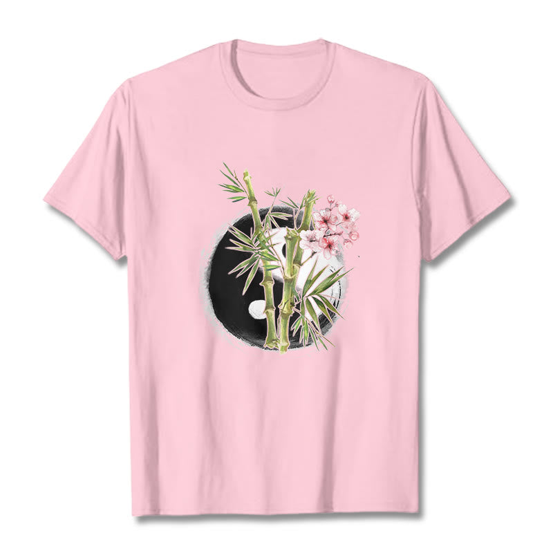 Buddha Stones Yin Yang Bambus Pfirsich Blüten Muster T T-shirt - Hellrosa - 2XL - image 13