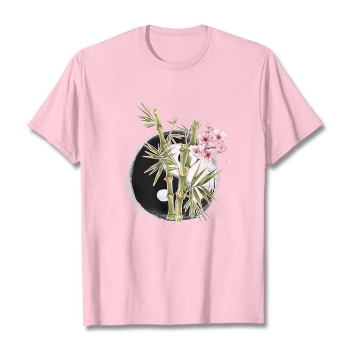 Buddha Stones Yin Yang Bambus Pfirsich Blüten Muster T T-shirt - Hellrosa - 2XL - image 13
