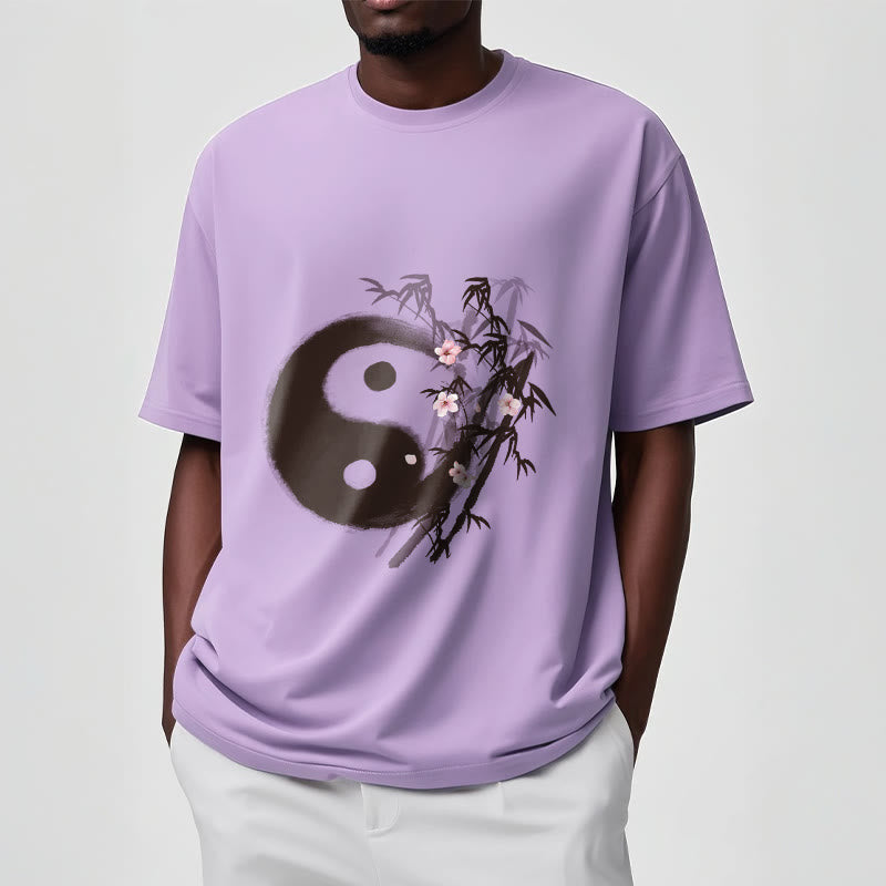 Buddha Stones T-Shirt mit Yin-Yang-Bambus-Kirschblütenmuster - image 16