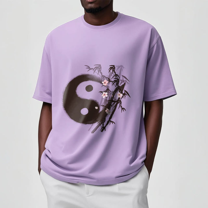 Buddha Stones T-Shirt mit Yin-Yang-Bambus-Kirschblütenmuster - image 16
